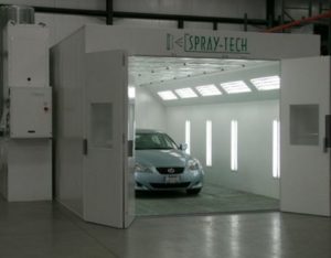 Industrial dry chemical suppression protecting paint and finishing operations