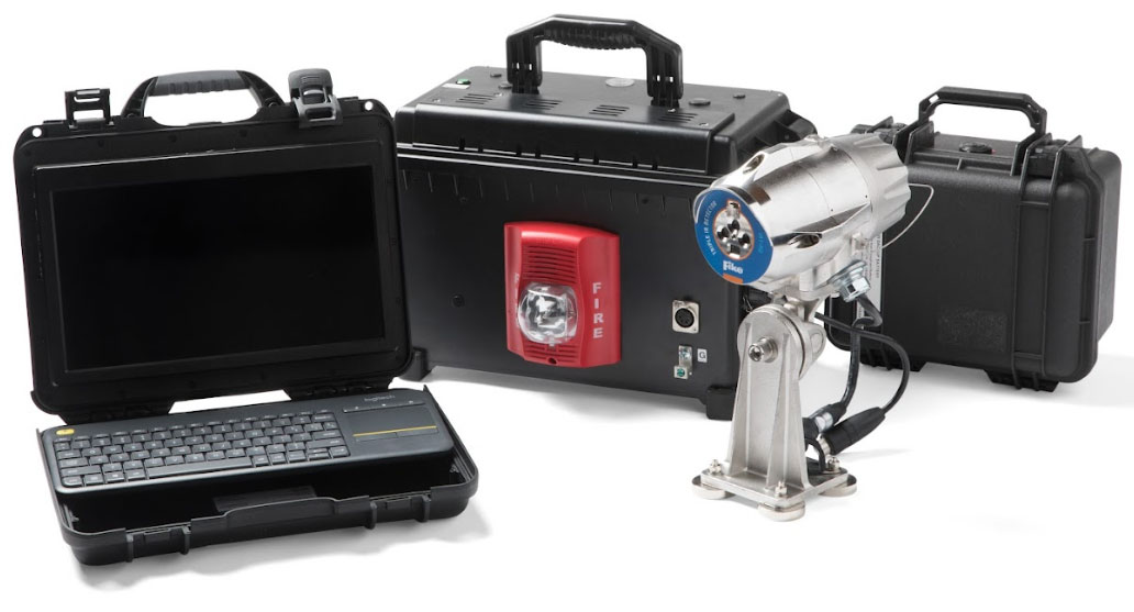 SSI Robotic Fire Watch System with integrated flame detection and AI video analytics for temporary fire monitoring.